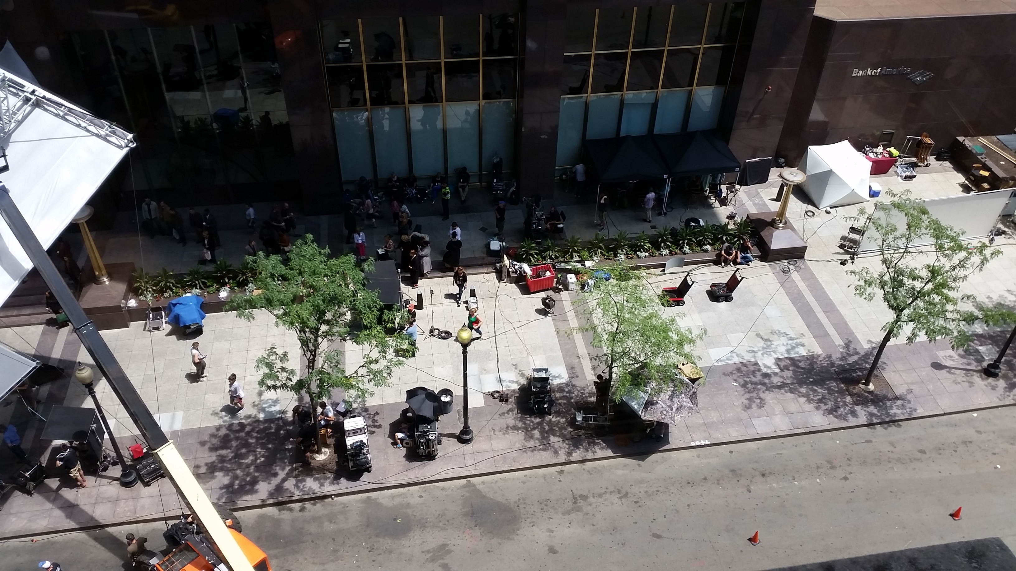 Extras in the streets of Boston filming Ghostbusters 3